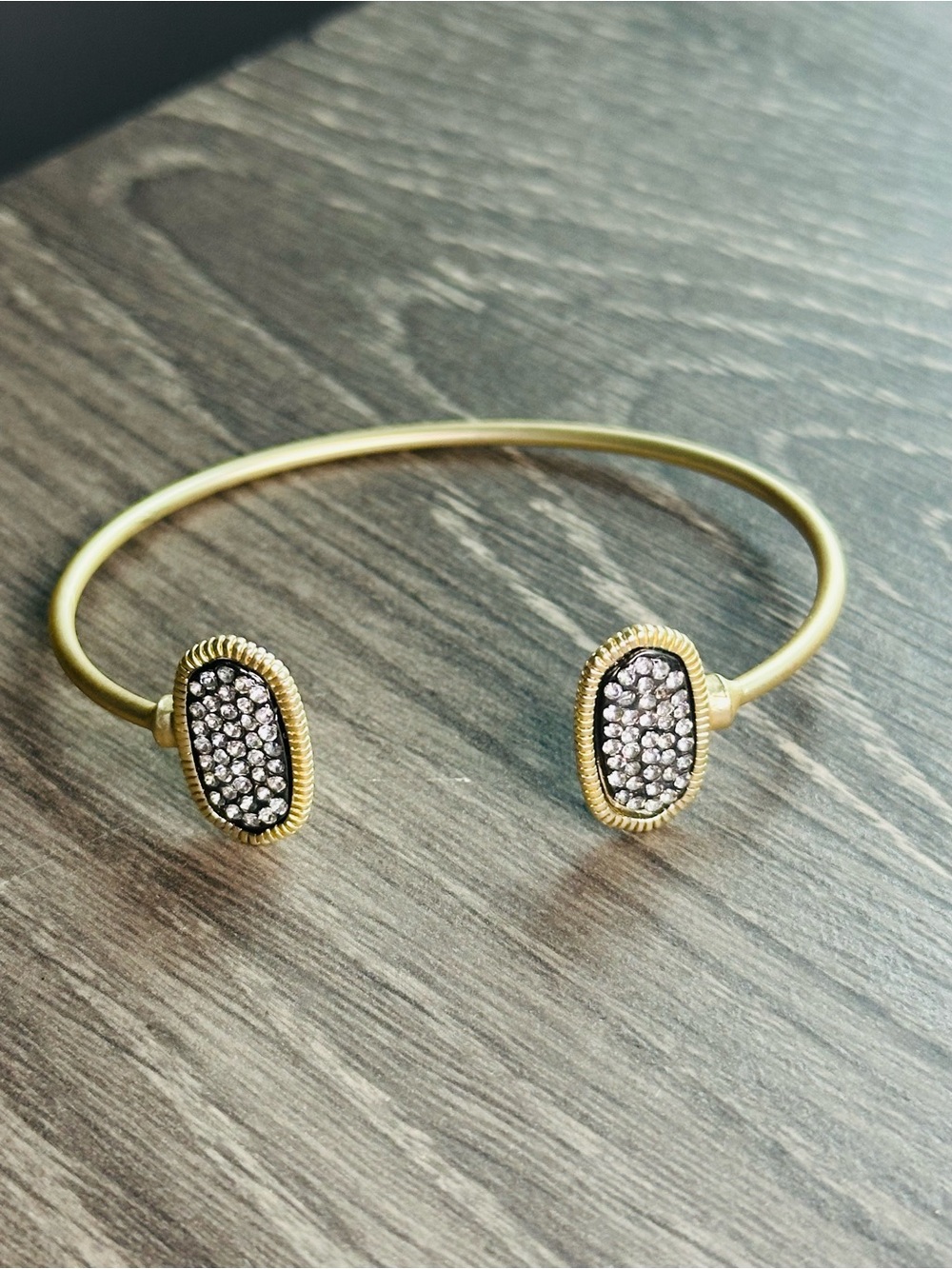 Matte Gold Open Cuff with Hematite and Crystal Ovals